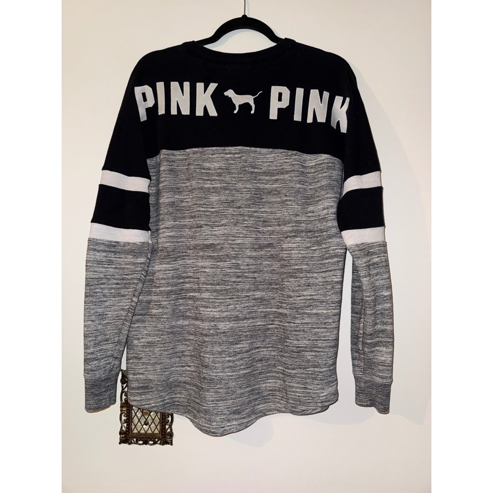 Victoria's Secret PINK Lace Up Oversized Sweatshirt Black Grey Colorblock Small